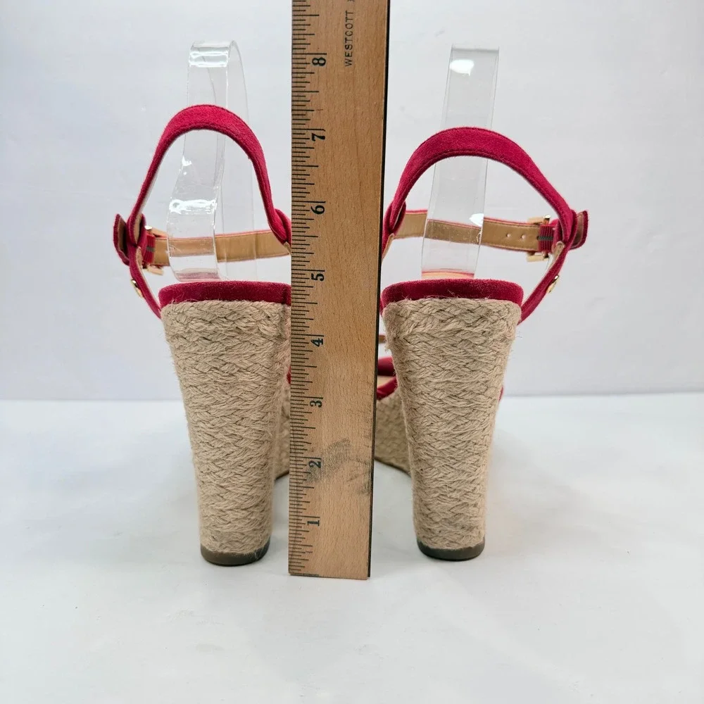 Michael Kors Women 9 Wedge Red Suede Espadrille Platform Sandals Luxury Designer
